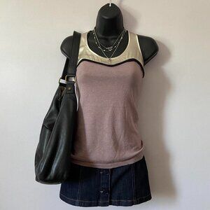 bcbgmaxazria mauve purple silk & champagne cashmere elegant knit tank